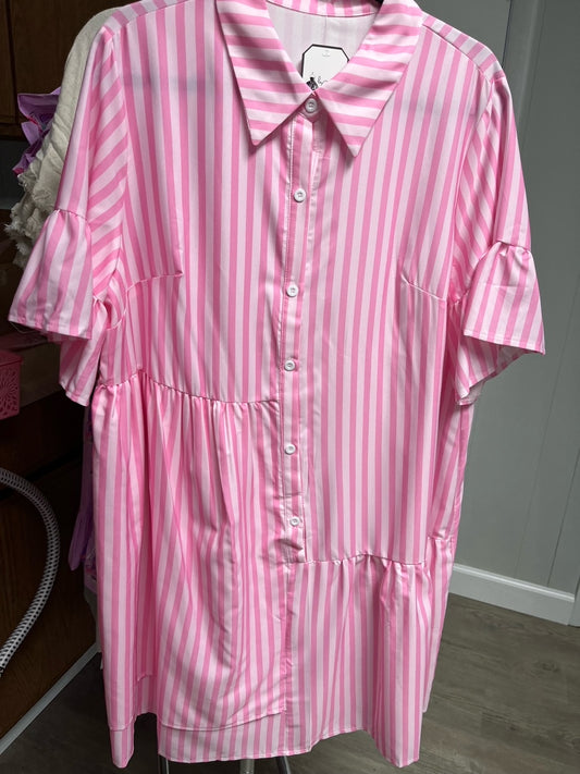 Pink Stripe Button Up Front Mini Dress