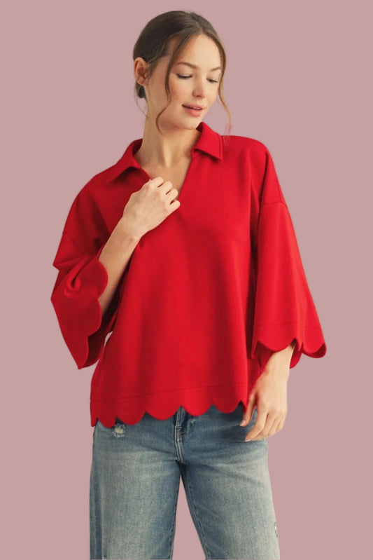 Red Scalloped Edge Top